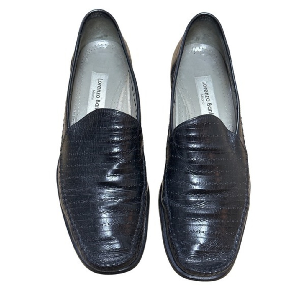 Lorenzo Banfi Milano Black Textured Leather Loafers Italy Mens Size 11